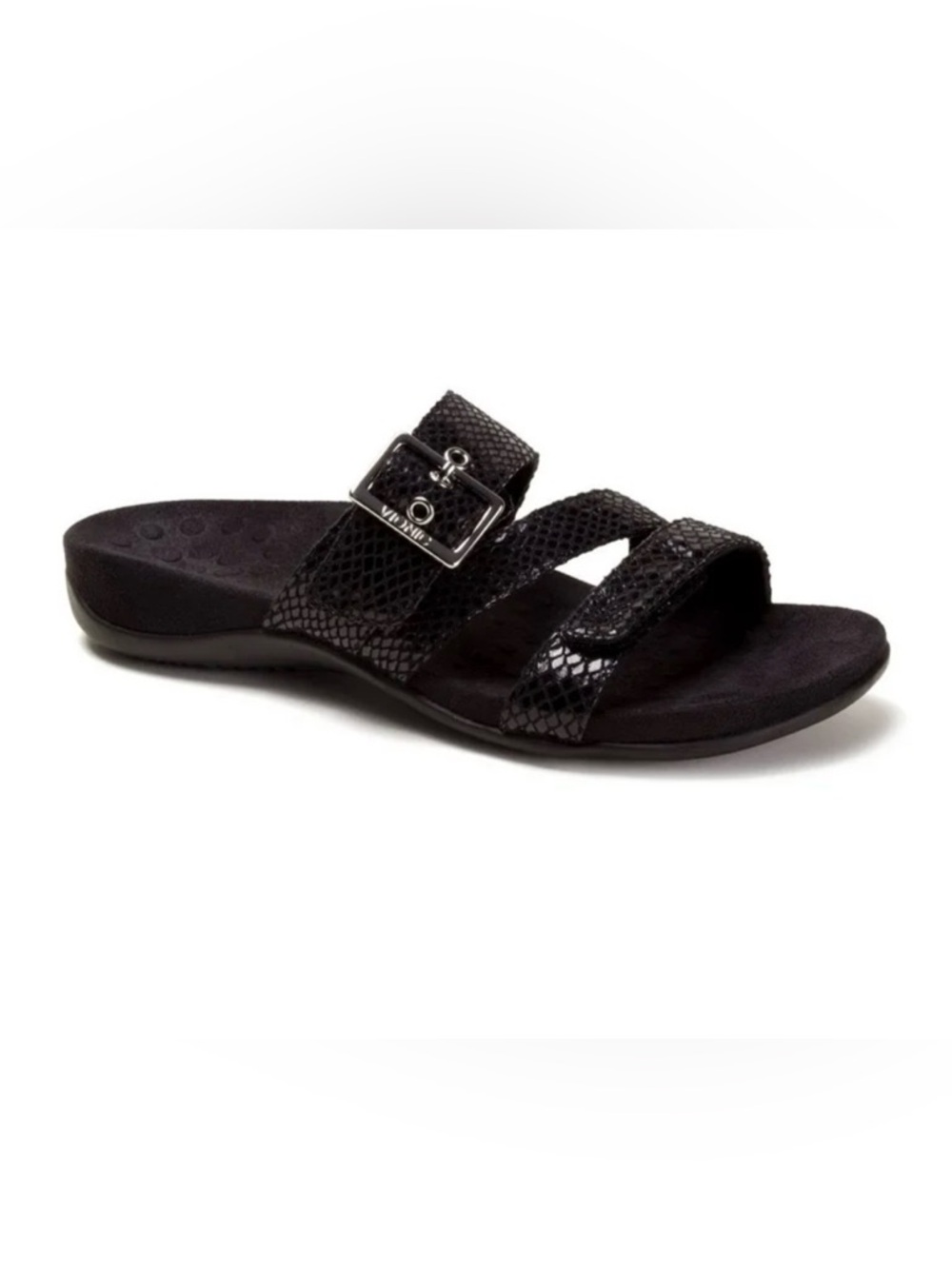 Vionic Skylar Black Snake-Print Adjustable Buckle Orthaheel  Slide Sandals Sz 8